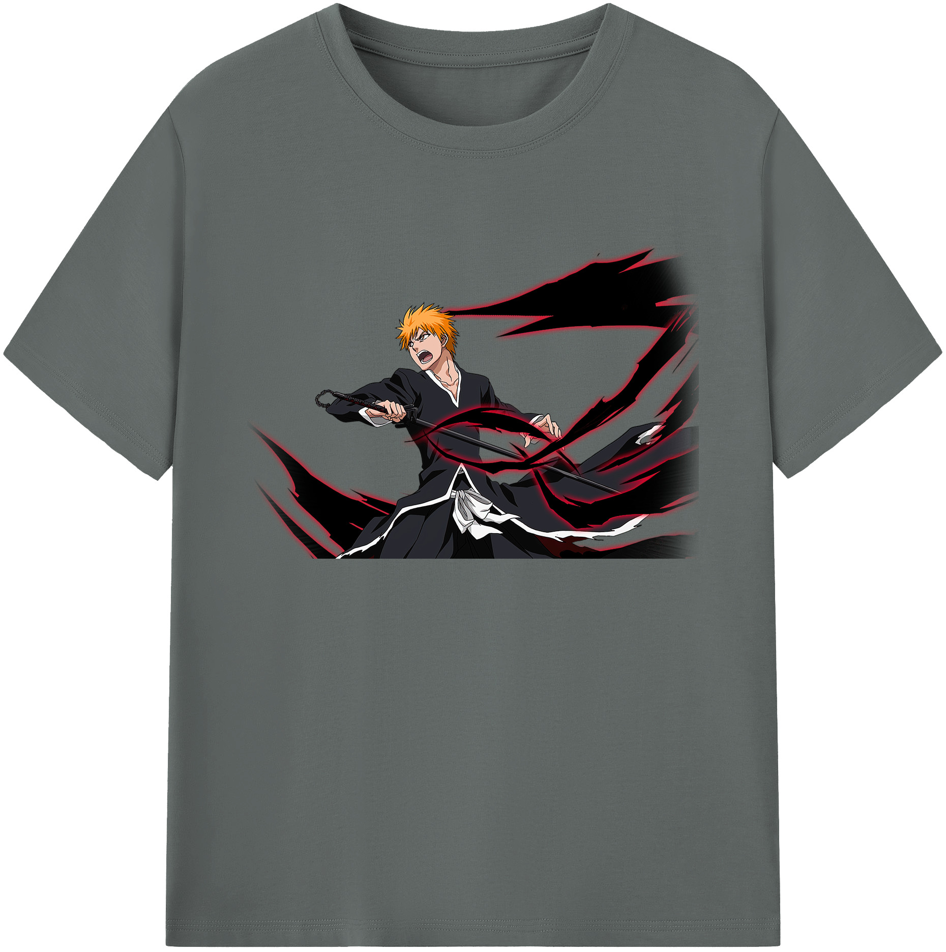 （画像用） ブリーチ 黒崎一護（くろさき いちご）BLEACH Kurosaki Ichigo 綿100％ メンズ半袖Tシャツ｜肌触りやわらか＆通気性